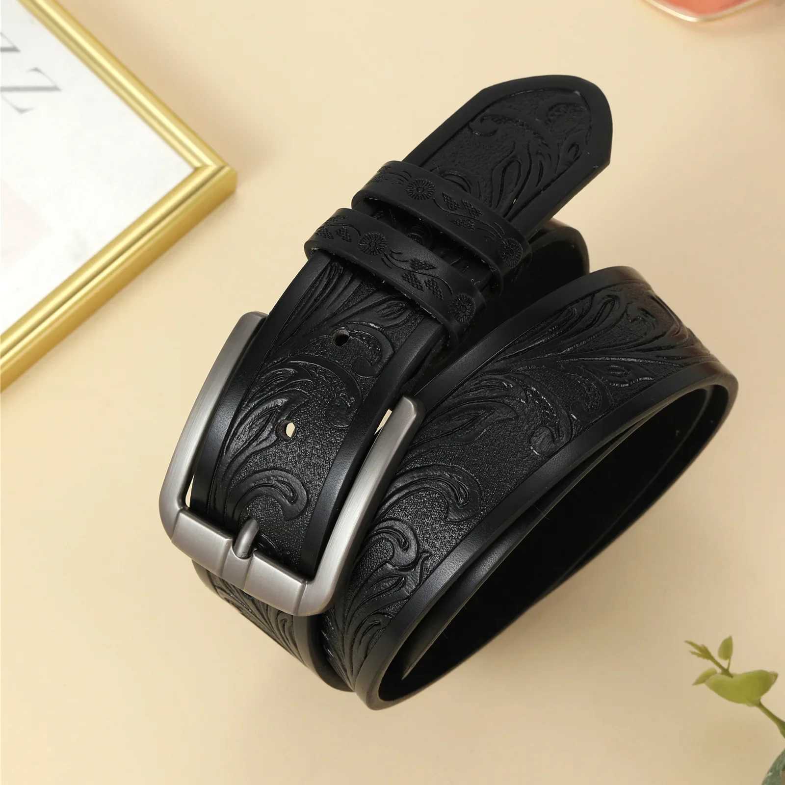 Mens Genuine Leather Alloy Pin Square Buckle Belt Business Leisure Belts 2024 Fashion Black Coffee Brown Waist Belts for Men XJ250602