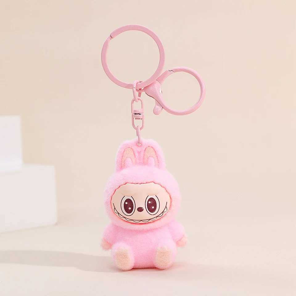 Yupsk Sitting Labubu Doll Keychain External Implantation Fluff PVC Toy Bag Ornaments Charms Car Keychain Christmas Gifts XJ250602