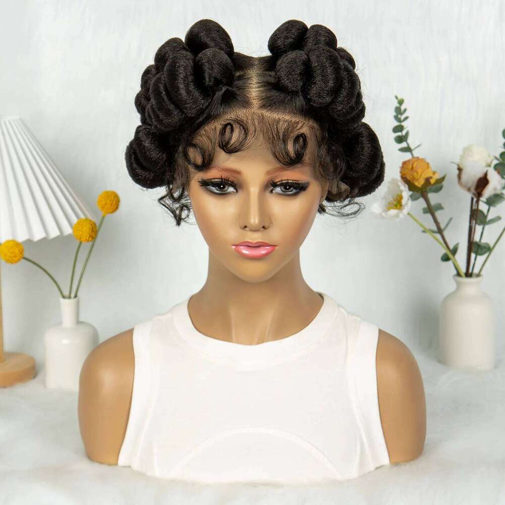 Bantu Synthetic Braided Full Lace Wig Knotless Box Braids For Black Women Handmade Afrian Braiding Hair Wigs