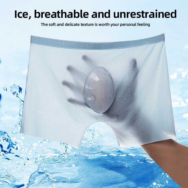 2Pcs Mens Summer Ice Silk Boxers Seamless Panties Sexy Underwear Man Ultra-thin Breathable Shorts Male Underpants Boxershorts W250603