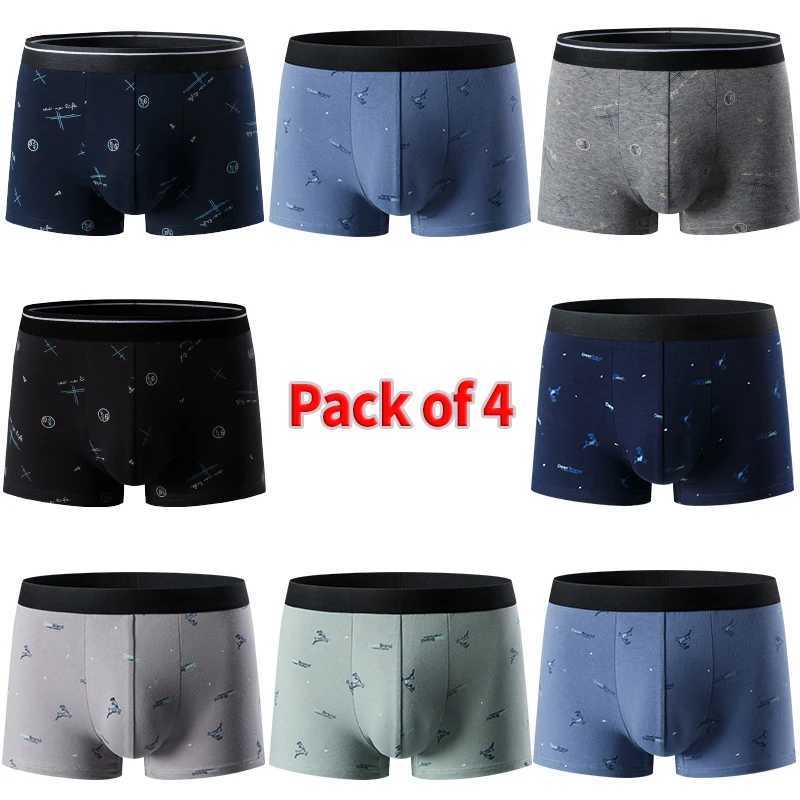 4-piece Mens Fashion Plus-size Printed Underwear Comfortable Sexy Shorts Teenagers Mixed Underwear in Various Colors W250603