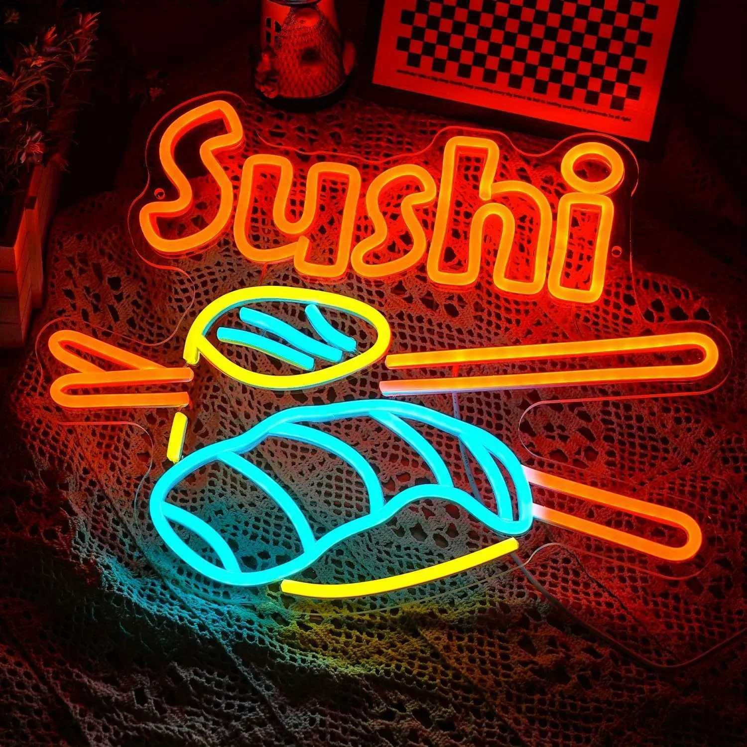 Sushi Neon Sign LED Sushi Light Sign Wall Decoration USB Powered Bright Neon Sushi Sign Shops Sushi Restaurant Kitchen Party XJ250602