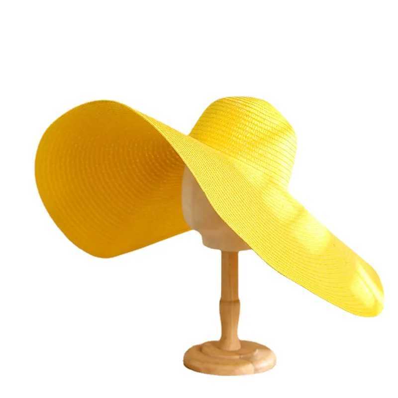 Womens Oversized 25cm Wide Brim Straw Hat Beach Cap Foldable Sunshade Protection Hat Ladies Sun Hats for Summer W250602