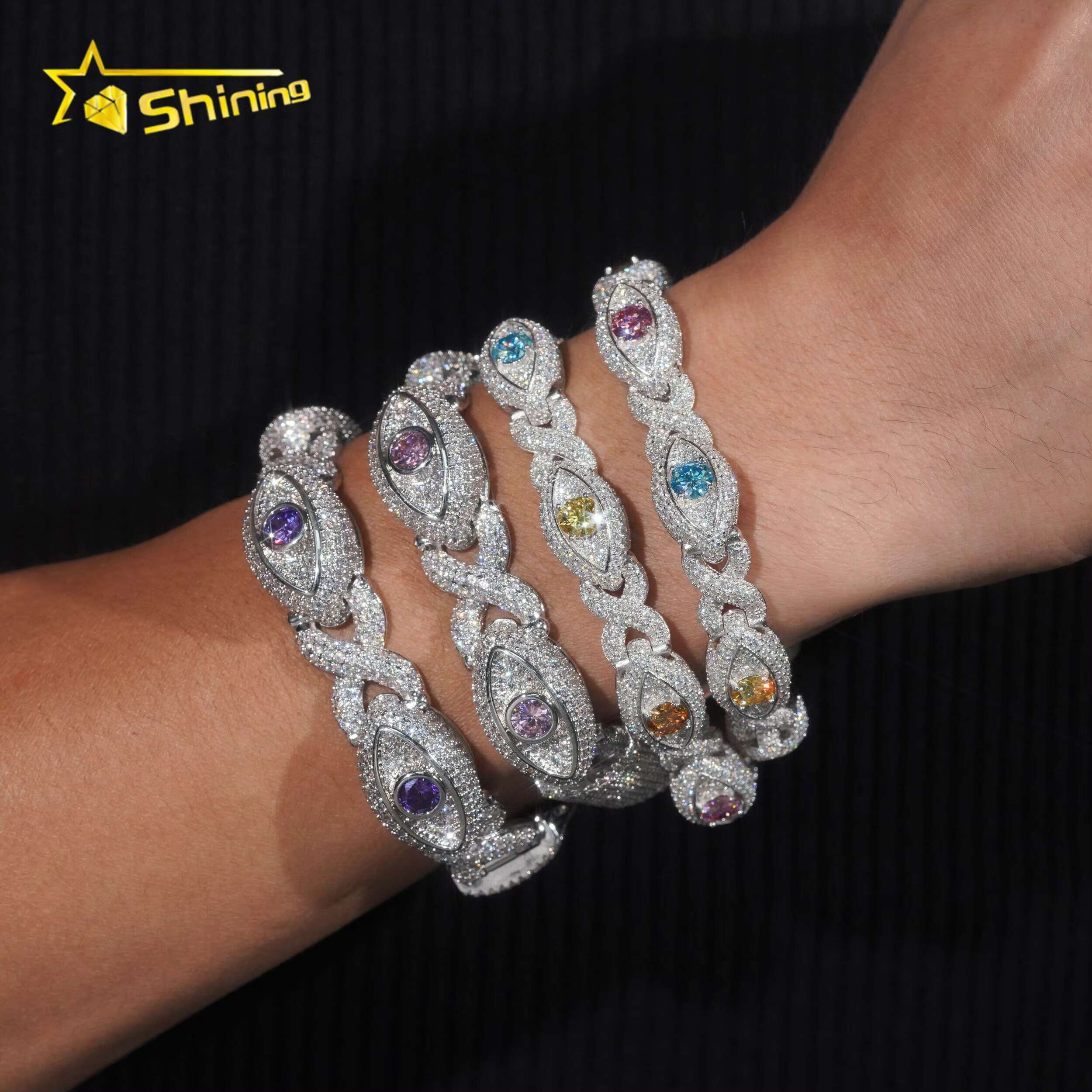 Solid 925 Sterling Silver Pass Diamond Tester Hip Hop Jewelry Custom Infinity Colored Moissanite Cuban Bracelet Cat Eye Bracelet
