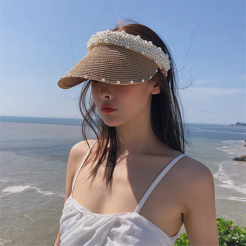 Artificial Pearl Head Decoration Cool Breathable Sun Hat Outdoor Shade Temperament Lady Large Eaves Cap for Women Ty17 250530