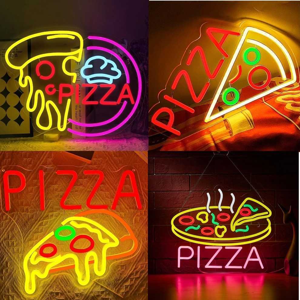 LED Pizza Shaped Neon Sign Wall Decor Pizzeria Kitchen Restaurant Party Bar Bedroom Decorative Neon Light Wall Decor Gift XJ250602