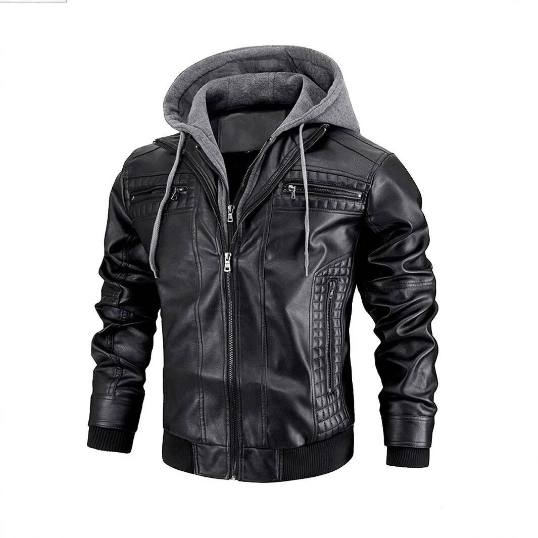 Hooded Windproof Male Street Moto Style Jackets New High Quality Blazers Men's Casual PU Leather Jacket