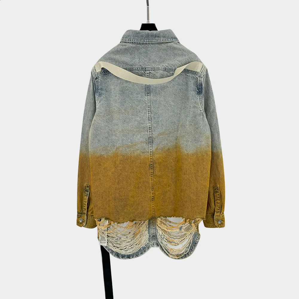 PFNW Darkwear High Quality Denim Jacket Mens Gradient Colorblocking Distressed Oversized Washed Outerwear Coat Top 28W5674 250529