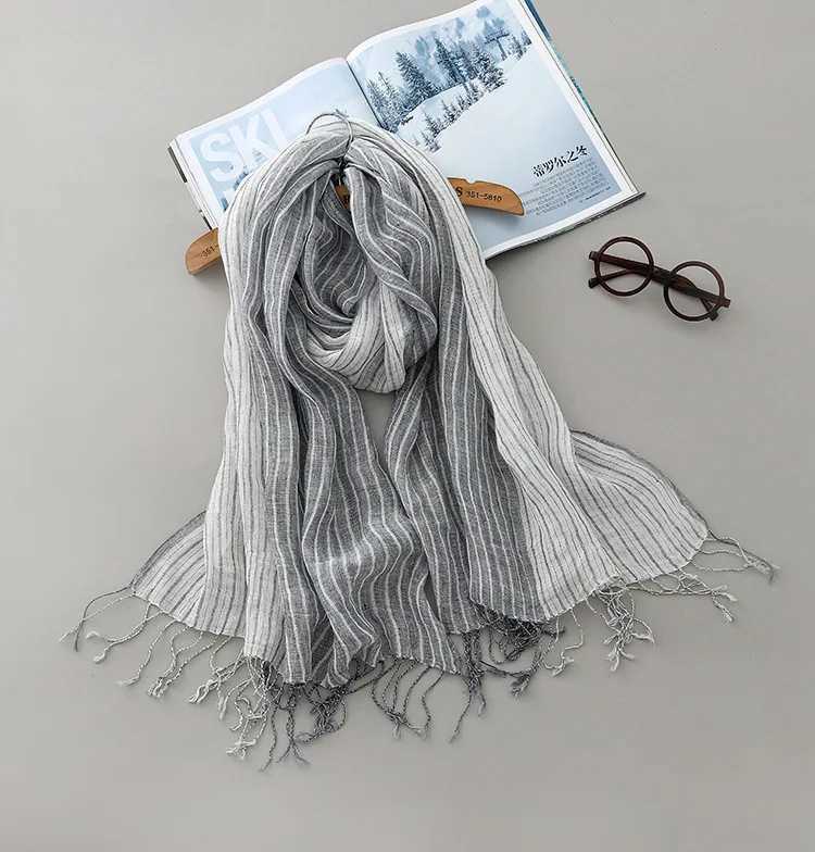 Spring And Summer Thin Light Breathable Linen Scarf Striped Tassel Scarves 55*180CM W250602