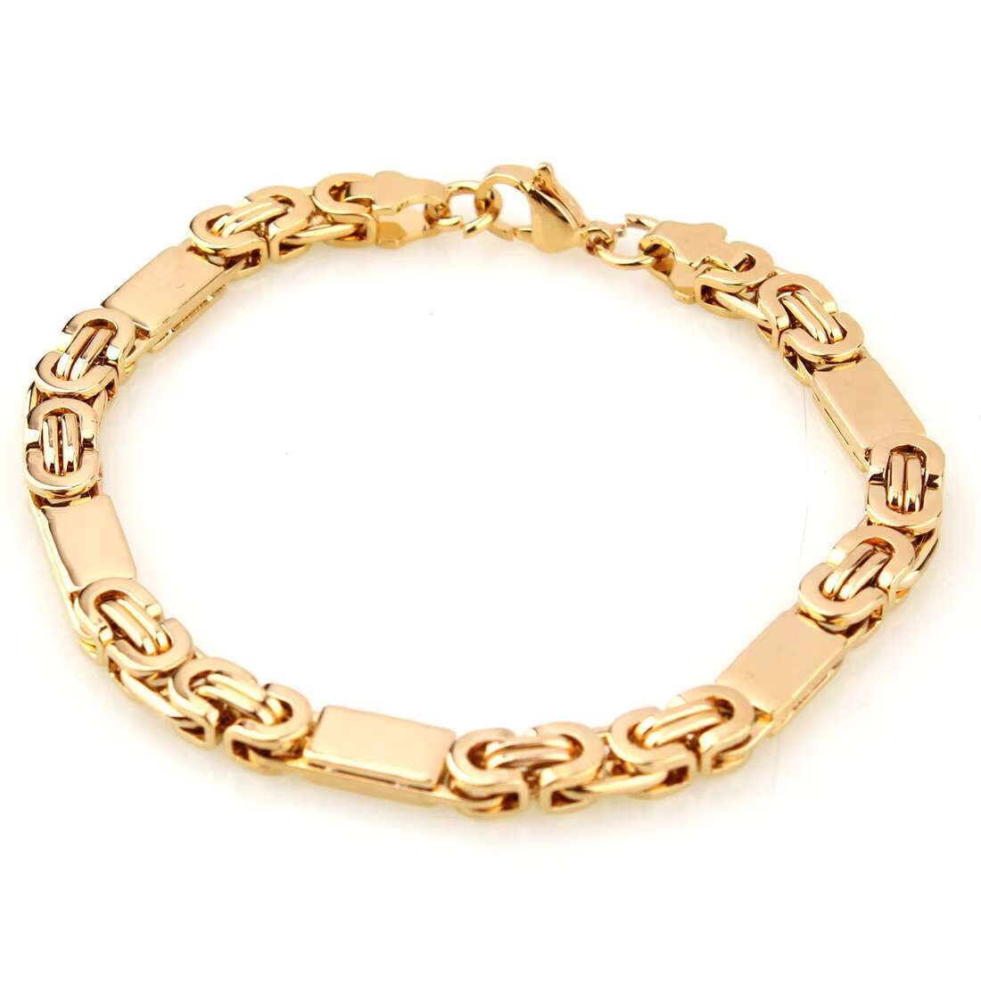 18K Gold Plating Figaro Chain Mens Stainless Steel Italian Solid Necklace Bracelet Set