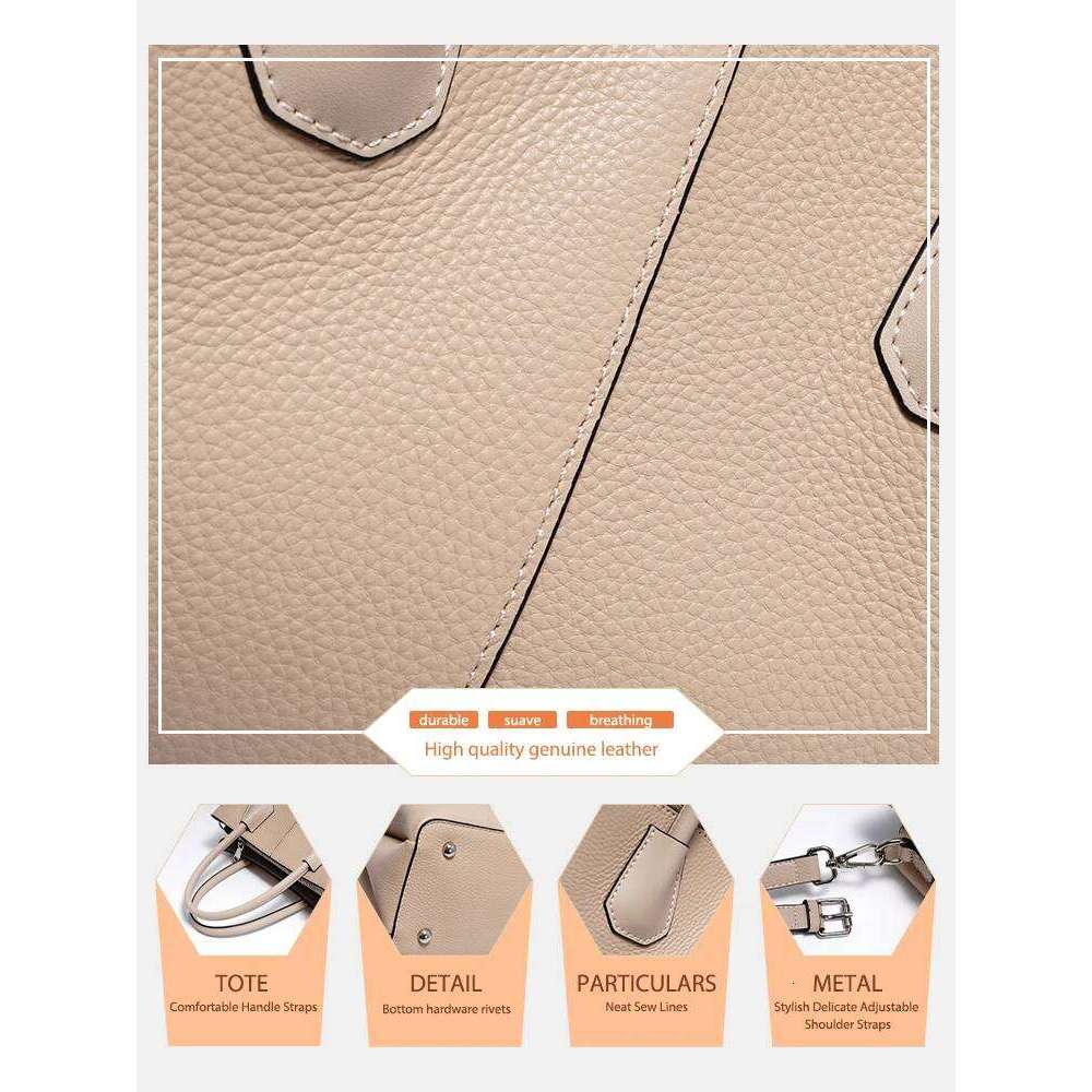 Zency Women's Genuine Leather Top-Handle Bag Noble White Crossbody with Three Compartments for Daily Work And Shopping