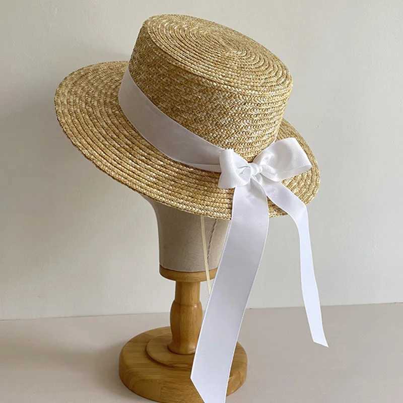 French Style Sun Hats for Women Bowknot Summer Hat Wide Brim Boater Straw Hat Canotier Hat Ribbon Church Derby Summer Fedoras W250602