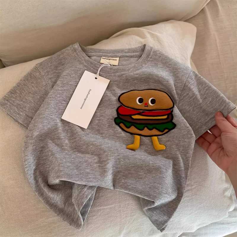 Childrens Short Sleeve Summer Boys and Girls Japanese Style 3D French Fries Burger Trendy Baby Toddler Fashionable T-shirt T250603
