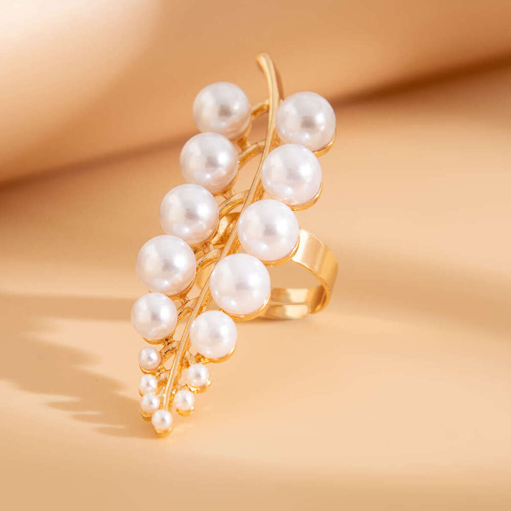 Jewelry Layered Irregular Alloy Rings INS Style Inlaid Pearl Branch Shape Ring Set