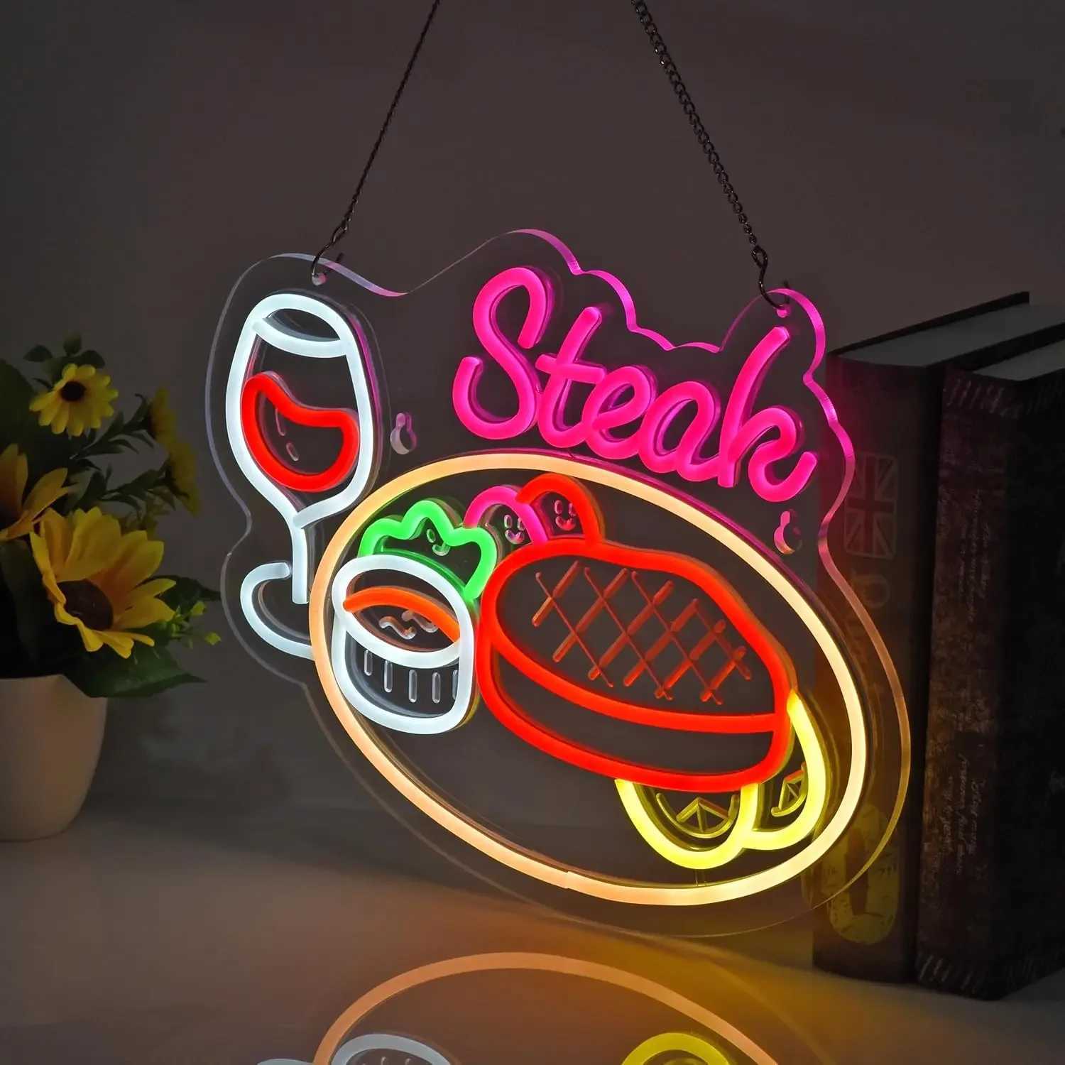 Steak Neon Sign USB Powered LED Neon Light for Wall Art Decoration Steakhouse Restaurant Dining Home Catering Shop Truck Bar Pub XJ250602
