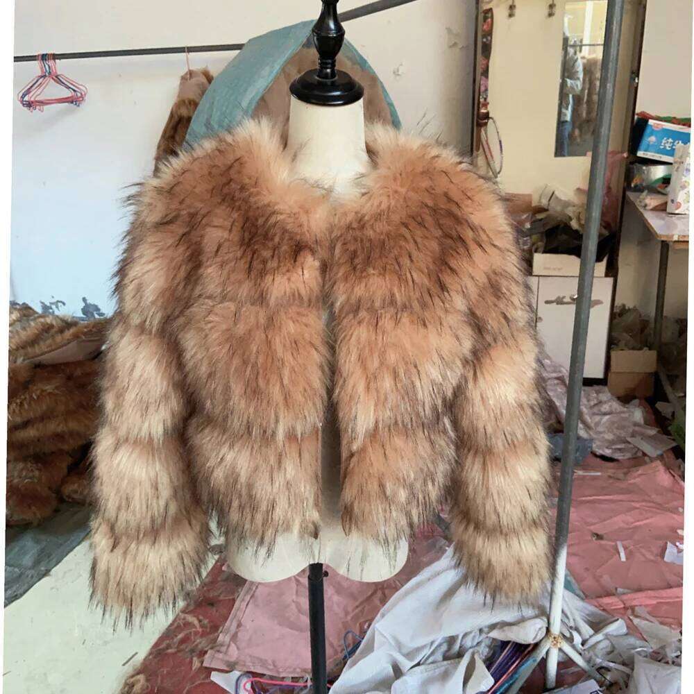 HOOOFUR Light Faux Women's Raccoon Jacket Winter Fashion Warm Thick Fox Leather Brown Especially Fake Fur Cold