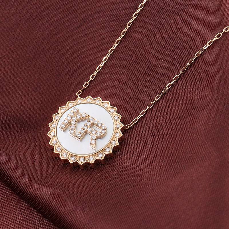 Mother of Pearl Necklace 14mm Coin Shape 14k Soild Gold Moissanite Pendant Custom With DEF VVS Moissanite Diamond