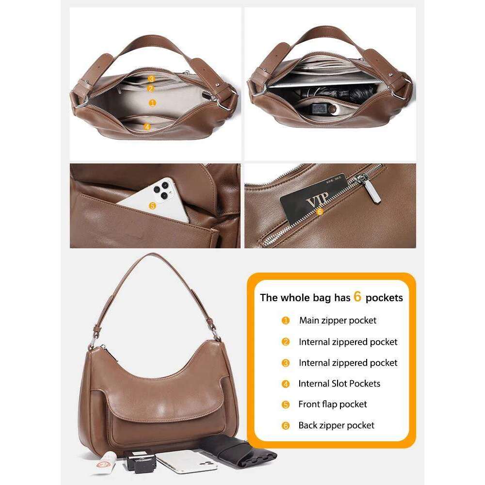 Zency Women's 100% Genuine Leather Hobo Soft Shoulder Bag Ladies Designer Crossbody Sac