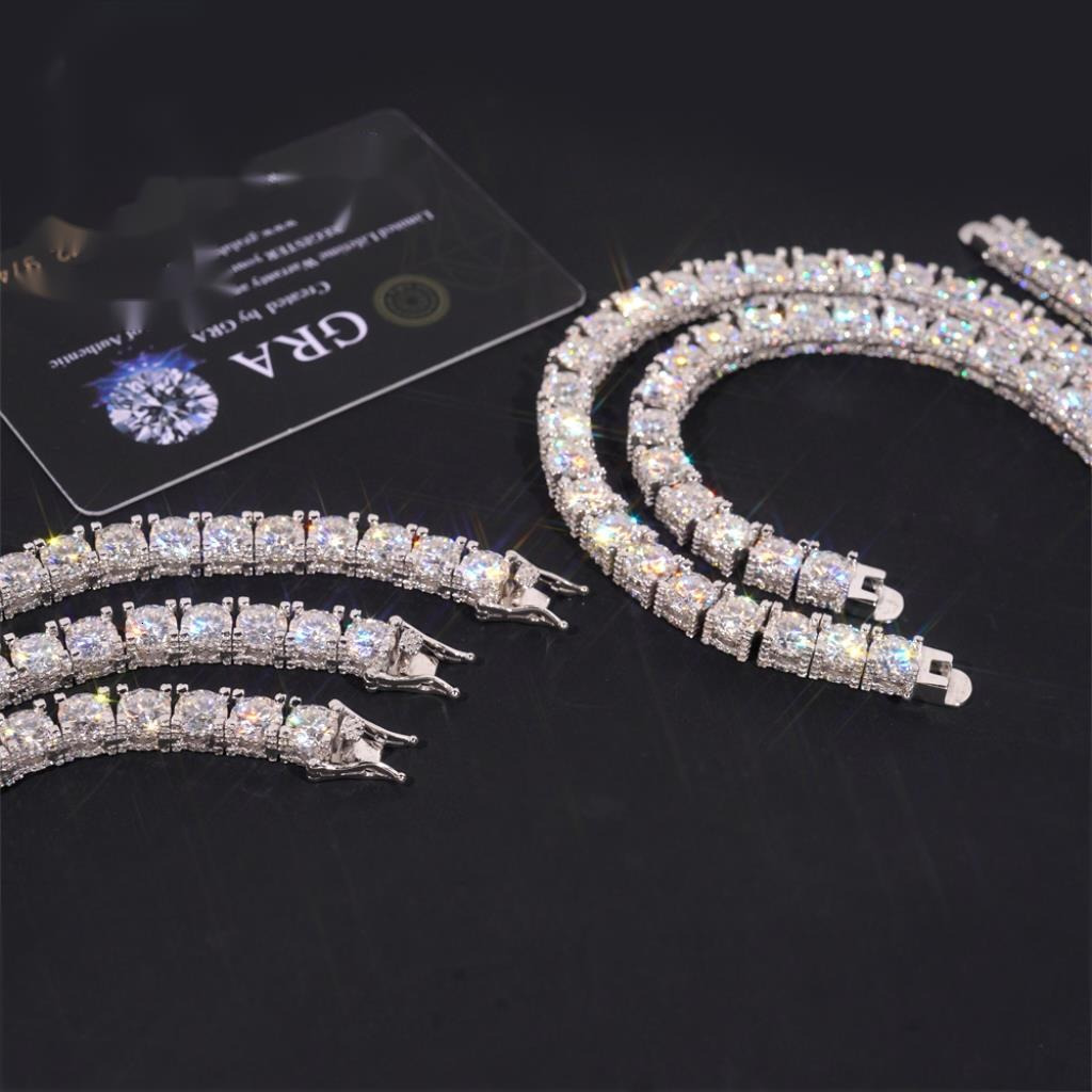 Bulk Stock New Arrivals Iced Out Double Sides Hip Hop S925 VVS1 5mm 6.5mm Moissanite Diamond Cluster Tennis Chain Bracelet