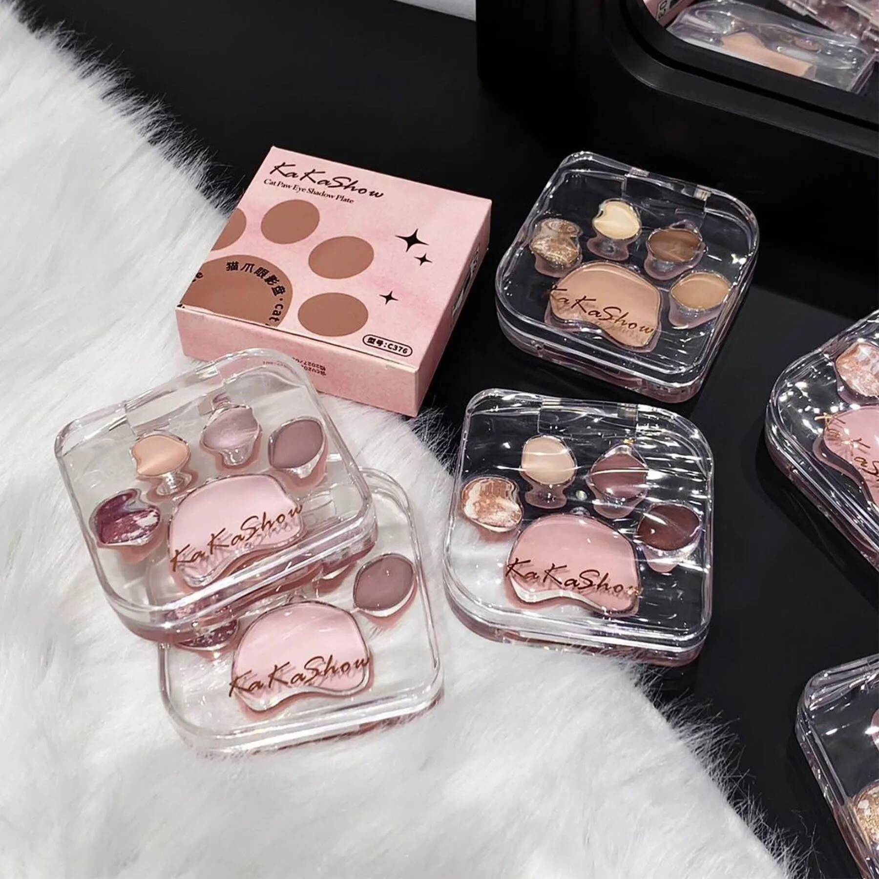5 Colors Eye shadow Palette Cat paw shape, earthy khaki everyday look Party Performance Makeup eye cosmetics
