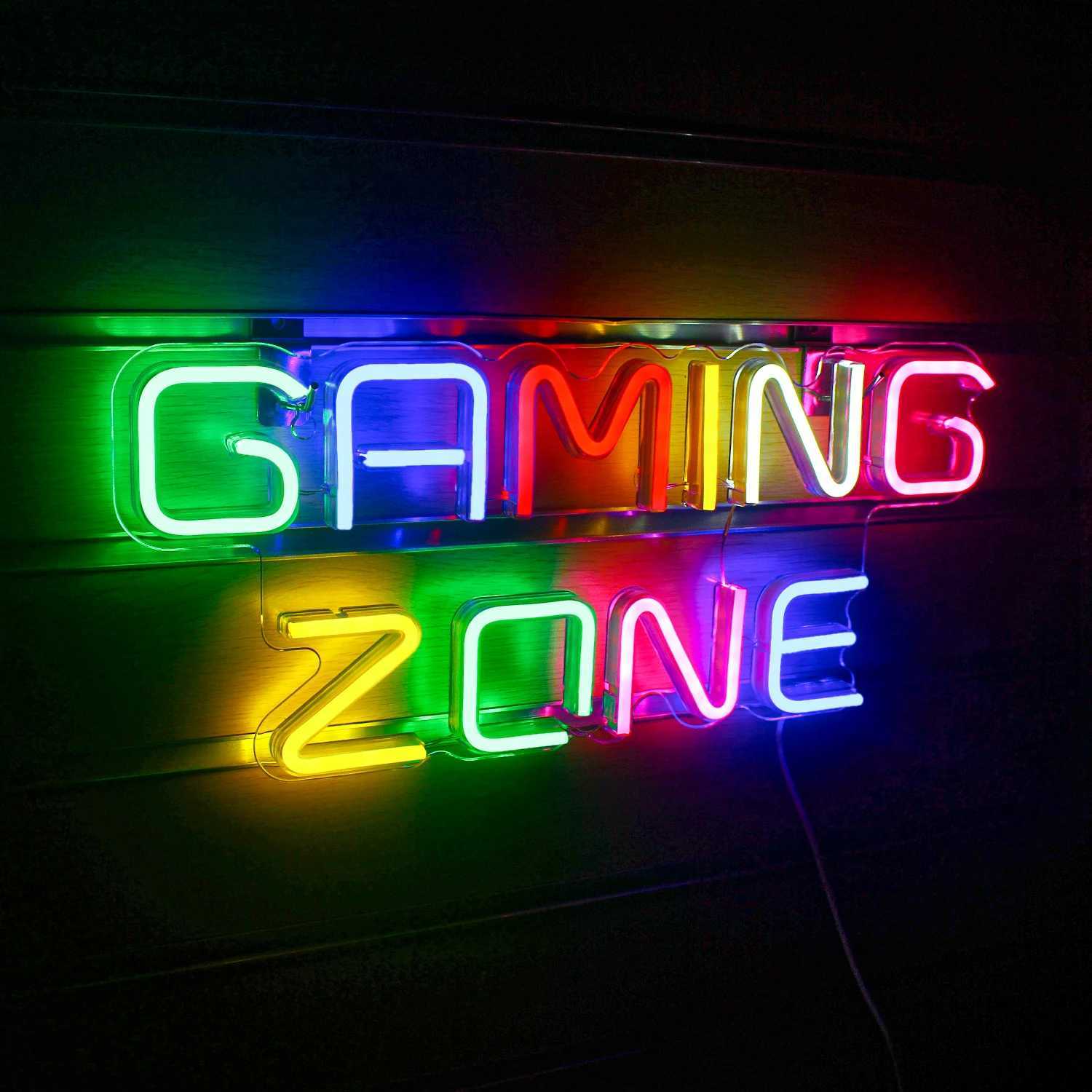Gaming Zone Neon LED Sign for Wall Decor Game Neon Lights Signs with USB Powered for Game Room Bedroom Gifts Gamer (Multicolour) XJ250602