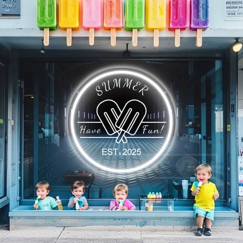 Customizable Summer Ice Cream Neon Sign Light USB-Powered Wall Decor Switch Playful Design Beach Bar Bedroom Party Durable Decor XJ250602