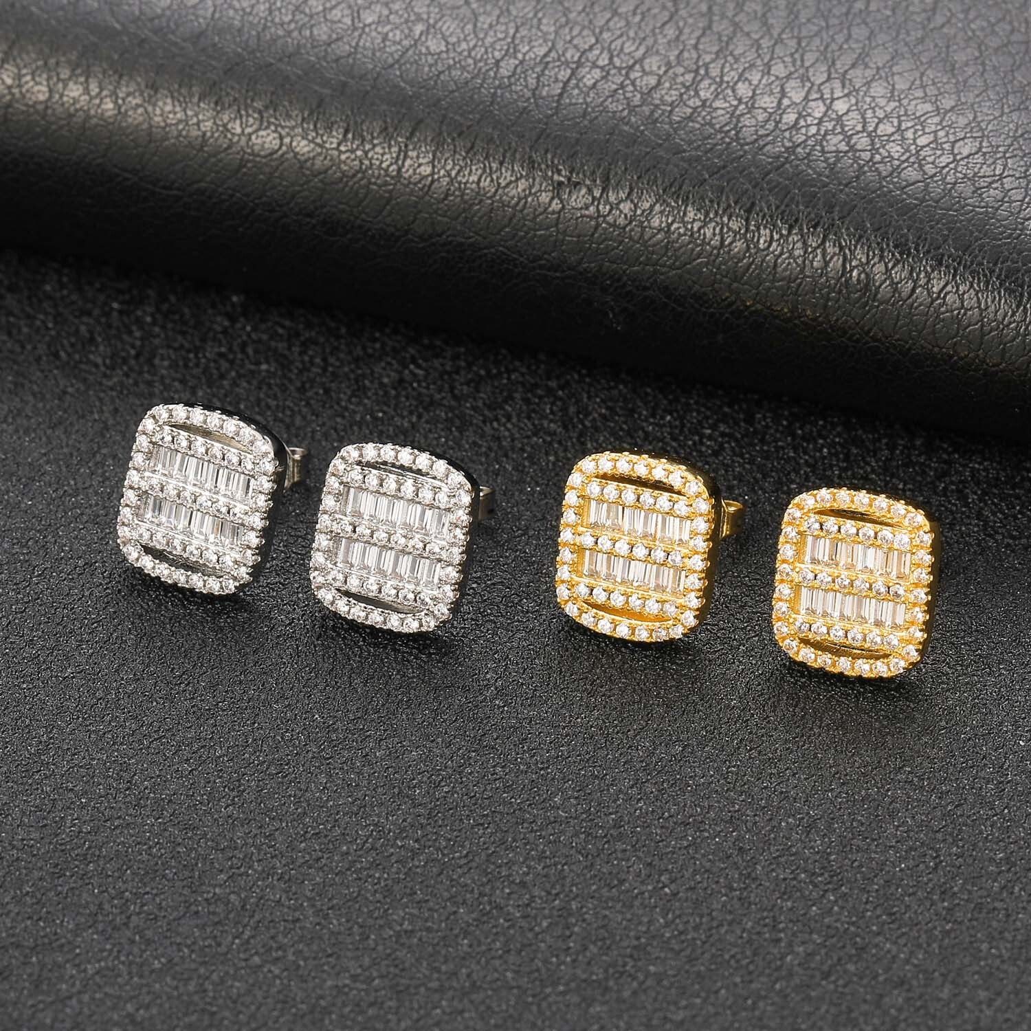 Square earrings for men S925 silver needle T square Moissanite square earrings for personalized hip-hop mens earrings Mozambique earrings