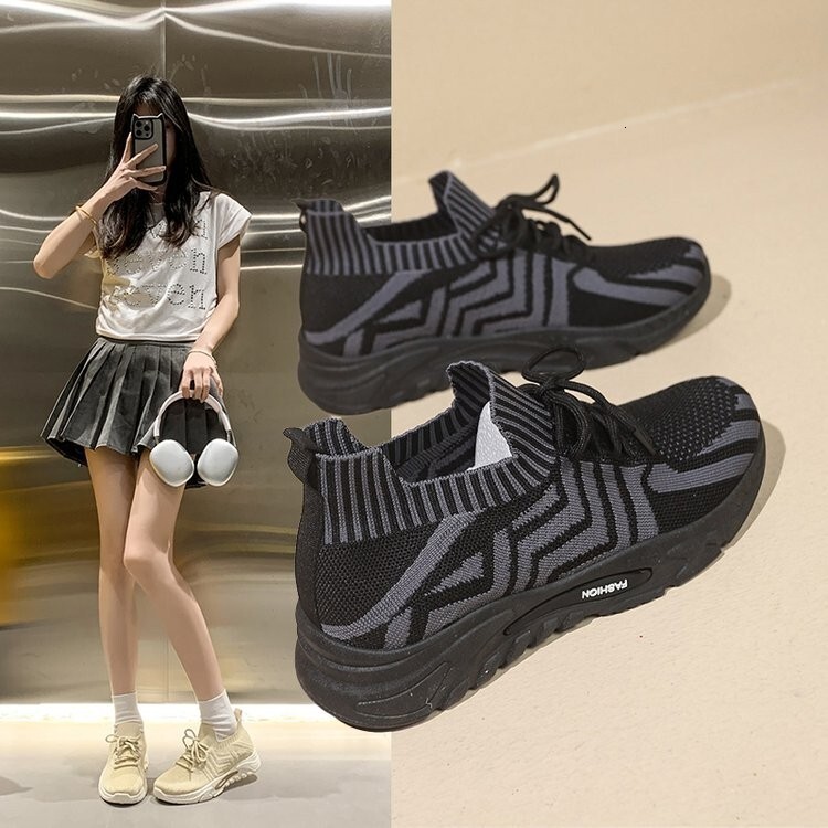 New Spring And Autumn Fashion Casual Sneakers Breathable Trendy Mesh Flyknit Sports Shoes For Casual Shoes Women Ddmysaturn