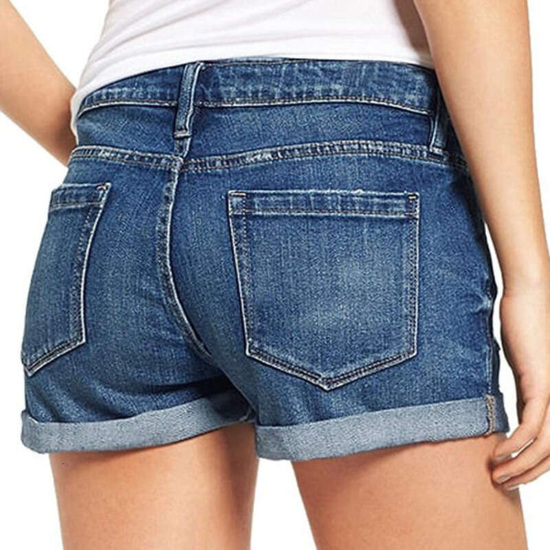 Denim Shorts Jeans Shorts Elastic Ripped Cuffed Denim Shorts For Women Ripped Short Jeans