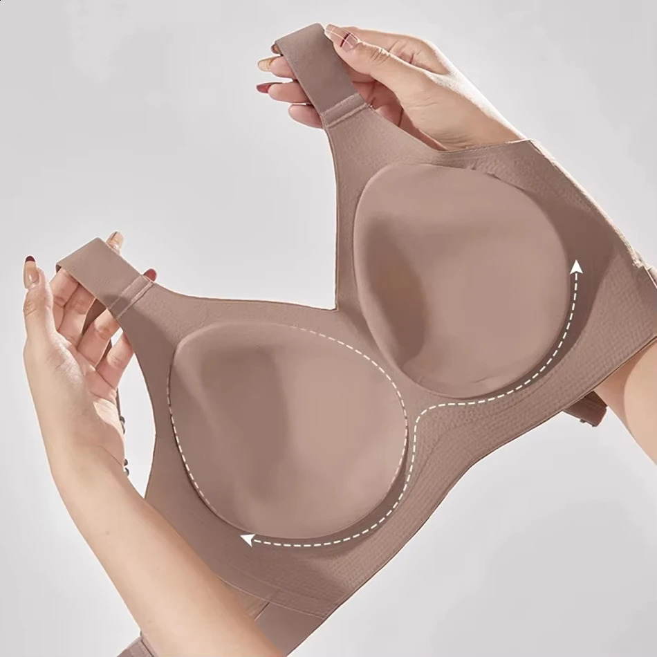 Womens Seamless Underwear Thin Style Large Breasts Small Breasts No Wires Pull-up And Anti-sagging Large Size Bra 250530
