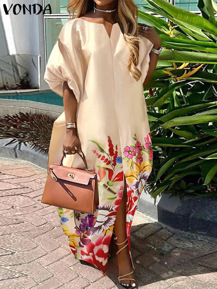 Plus Size 5XL Women Bohemian Satin Silk Maxi Long Dress 2025 Summer Sundress Elegant V Neck Vestidos Casual Loose Robe Femme 250526