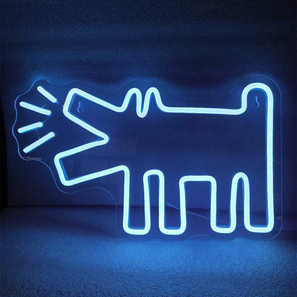 Cute Dog Neon Signs For Wall Decor USB Powered Anime LED Lights For Pet Shop Birthday Party Bar Bedroom Decoration Acrylic LampXJ250602