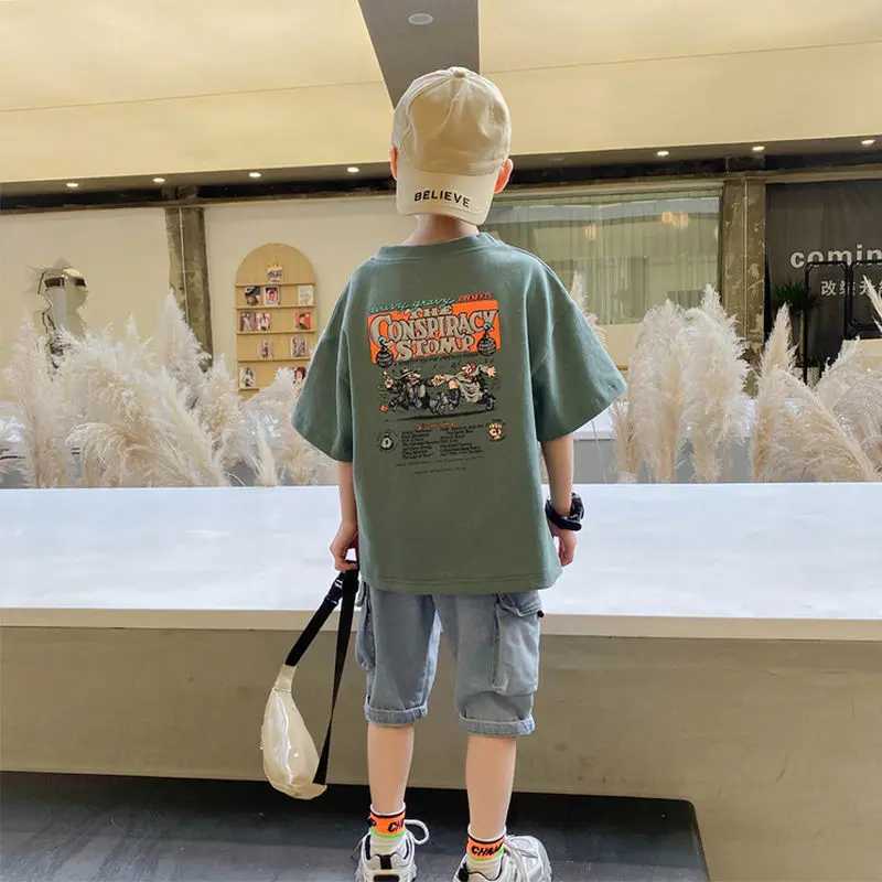 Summer School Kids Cotton Loose Alphabet Cartoon Tee Tops Baby Girl Boy Short-Sleeved Base Layer T-Shirt Child Outerwear 1-16Yrs T250603