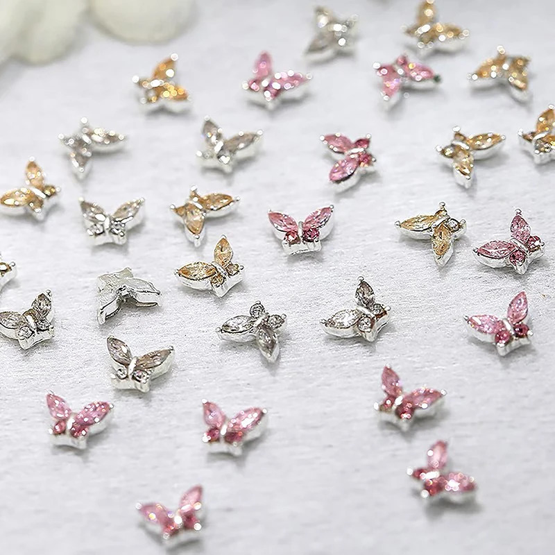10Pcs 3D Mini 4*6MM Crystal Butterfly Nail Art Charms Jewelry Accessories Alloy Rhinestones Nails Decoration Supplies 250528