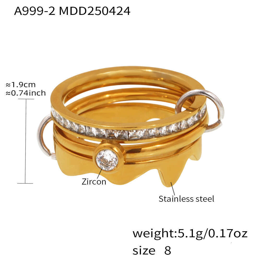 Mido New Stainless Steel Triangle Three Circle Stacked Full Diamond Geometric Multiple Shapes Fashionable Elegant Index Finger Ring