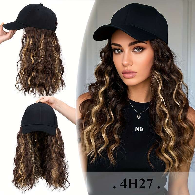 Women's Black Synthetic, Long Wavy Hair Extensions, Heat Resistant Fiber, Daily Wear, Cosplay and Wedding, Cap
