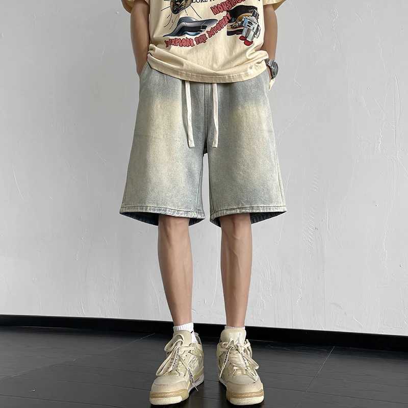 Summer New Korean Style Mens Denim Shorts Loose Straight Wide-leg Elastic Waist Baggy Short Jeans Male Brand Clothes T250603