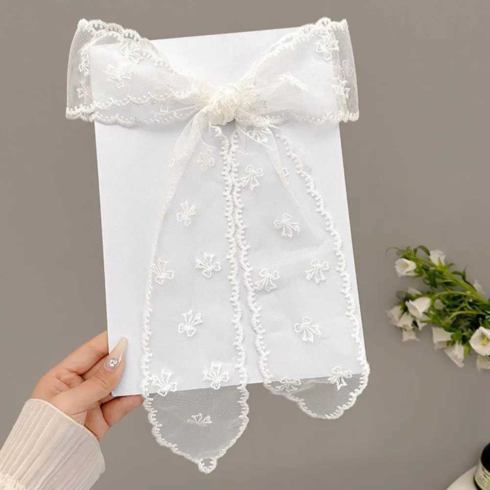 Vintage Lace Hair Scarf Summer Sweet Bow Headband Elegant Ribbon Decor Hair Band Long Narrow Neckscarf Fashion Decorative Scarf W250602