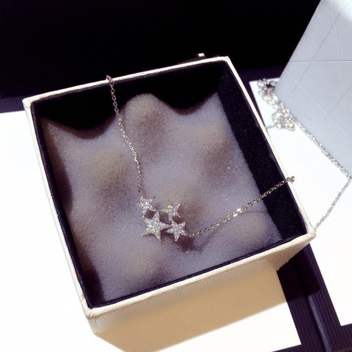 Simple Fashion Star Pendant Ins Top Sell Jewelry Sterling Sier Rose Gold Fill Pave White 5A Cubic Zircon CZ Dia Party Clavicle Necklace Gift