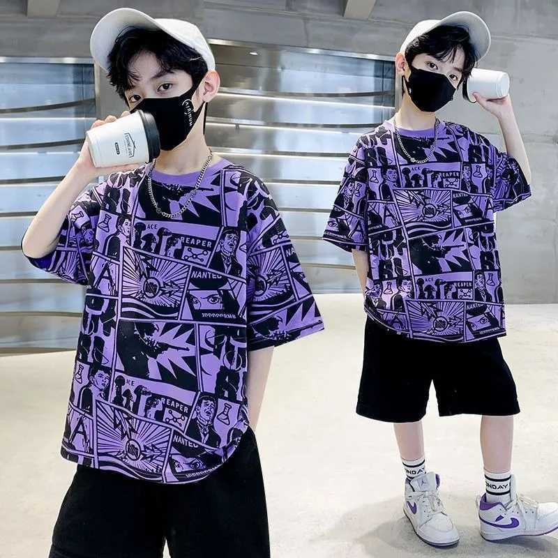 All Over Print Cartoon Graphic T Shirts Boys Summer Kids Tees Casual Cotton Top Streetwear Trendy Korean Childrens Clothes 2025 T250603