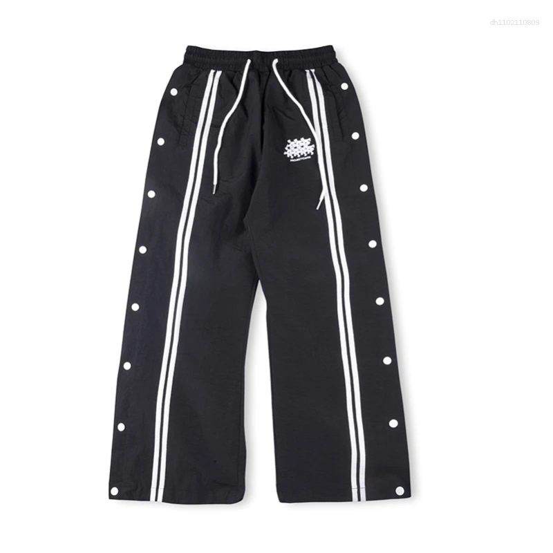 Men's Pants High Street Double-breasted Striped Casual Drawstring Cargo For Men Embroidery Straight Loose Baggy Trousers