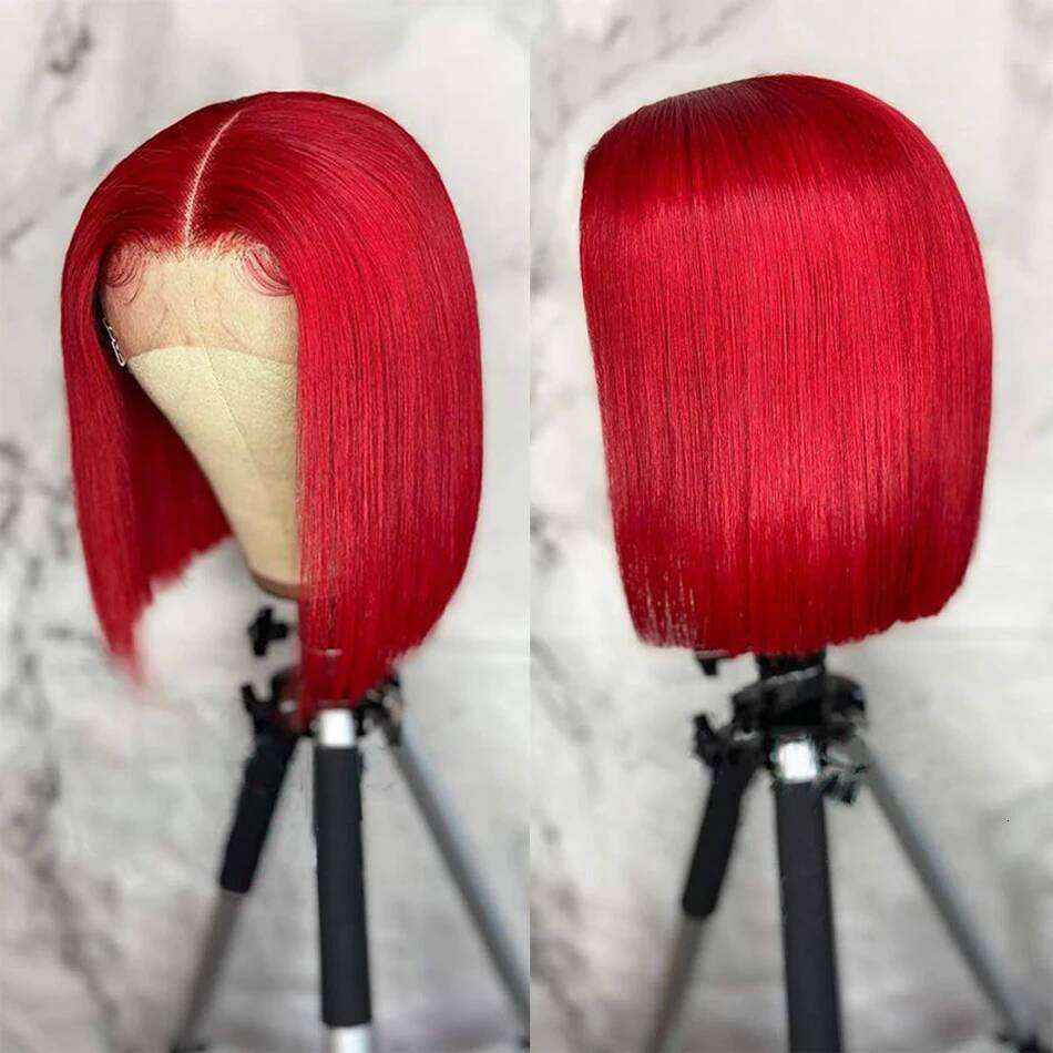 Straight Colored Short Bob Wig for Women13x4 Transparent Lace Front Pre Plucked 180 Density Wigs 100% Human Hair