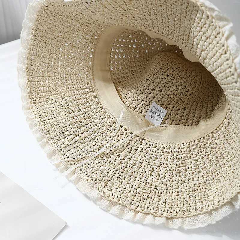 Summer Hats For Women Sun Hat Lace Brimmed Sun Hats Ladies Breathable Beach Accessories Bucket Hat Seaside Holiday Foldable New W250602