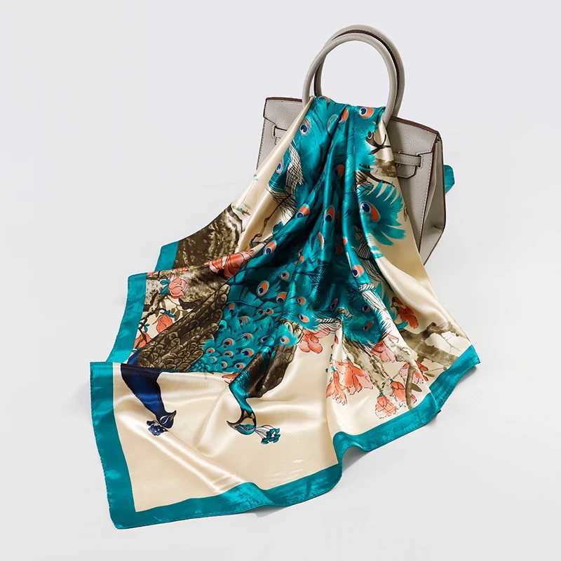 Luxury 2025 Plaid Print Square Silk Scarf for Women Hijab Hair Bands 90cm Neckerchief Female Satin Shawl Ribbon Headband W250602