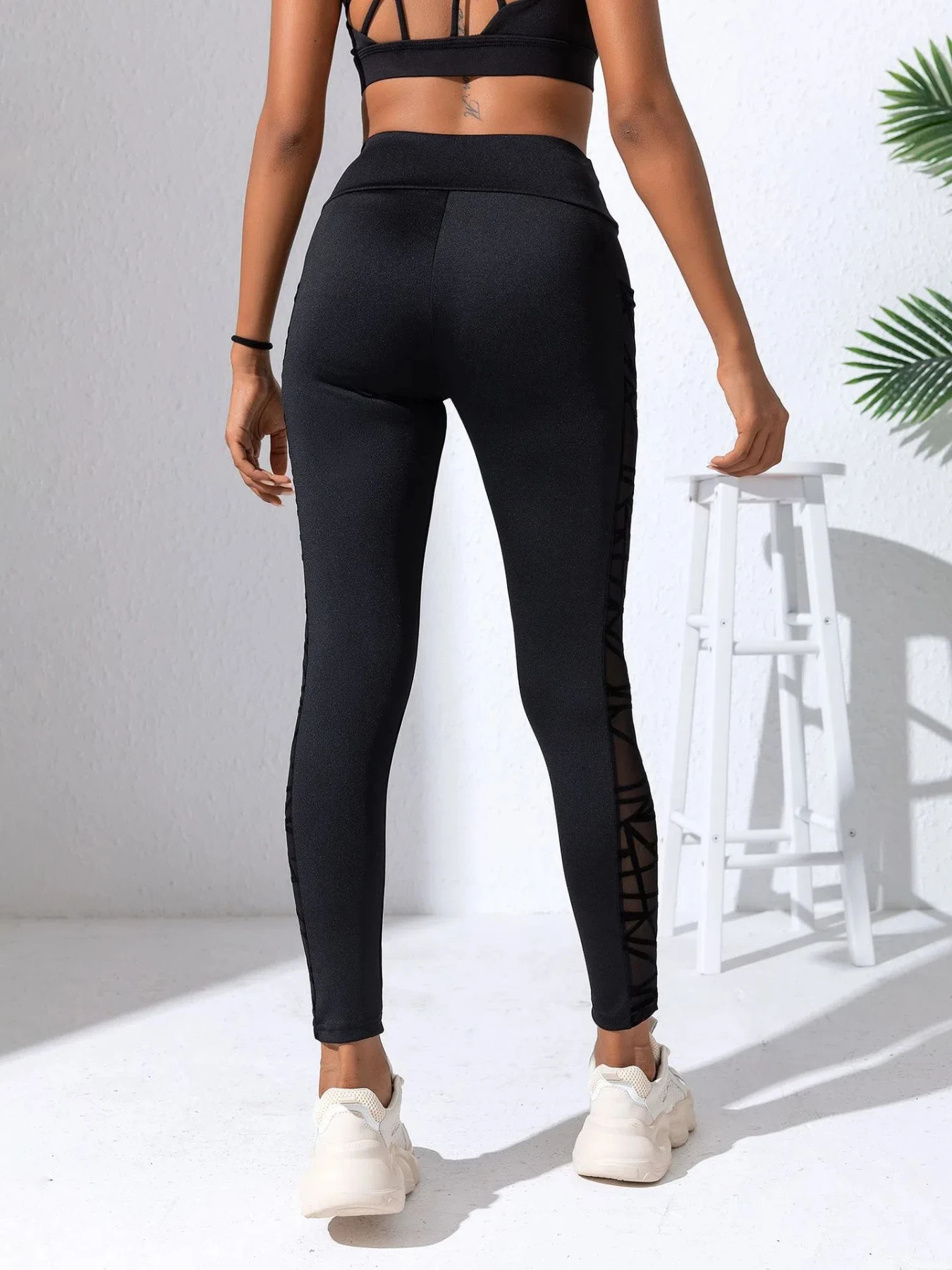 Side Mesh Yoga Womens Leggings Black Fabric Patchwork High Waist Soft Comfortable Gym Fitness Sportswear Long Pants 250603