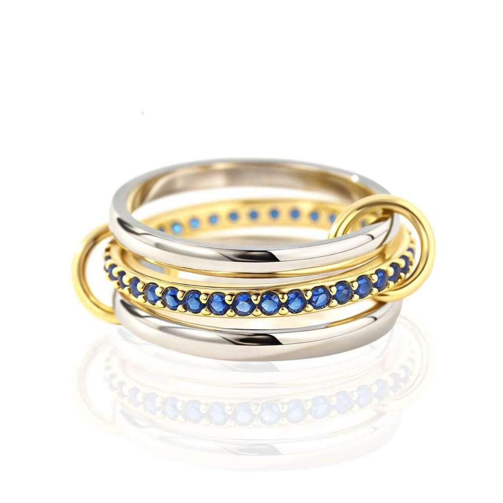 ring hot selling real gold plating inlaid blue 5a zircon highend fashion jewelry to stack with bracelet