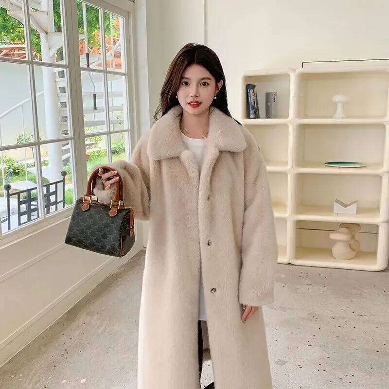 2024 Winter New Coat Thickened Lapel Medium Long One Fur Like Mink Loose and Lazy Women's Clothing Original Design