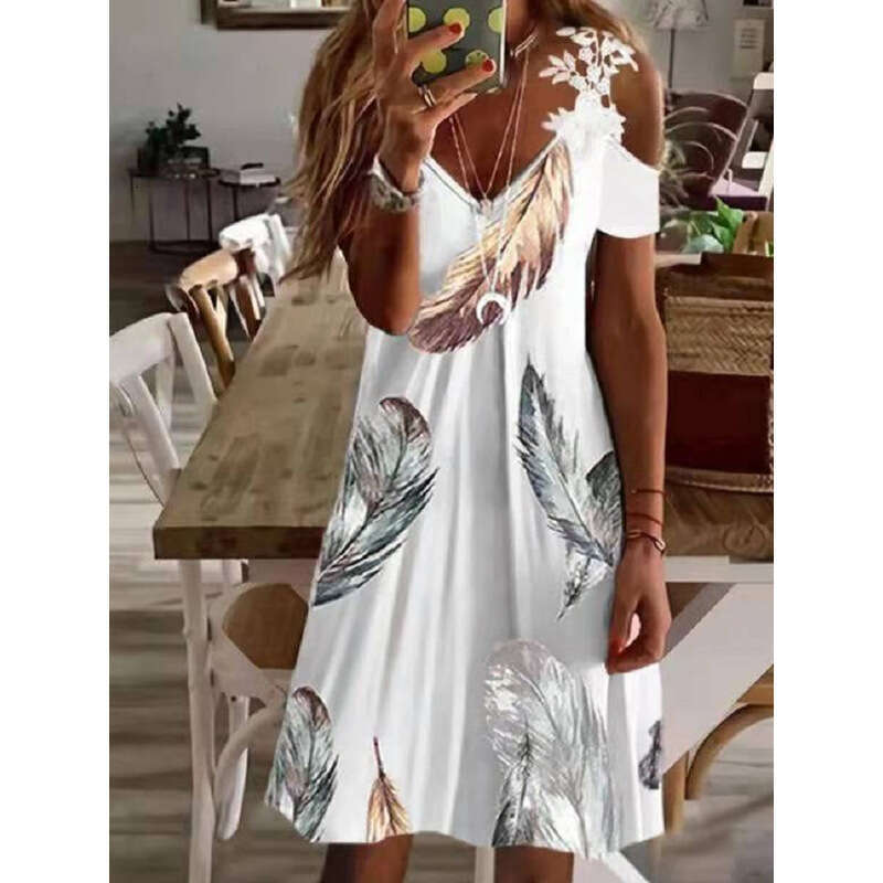 Robe Floral Dress Womens Dresses Dresses for Woman Elegant Robe Summer Dress Promdress 2025 Summer New Womens Printed Off the Shoulder Short Sleeve La