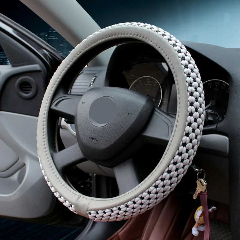 Leather Ice Silk Sports Car Steering Wheel Cover Environmental Protection Anti-slip Four Seasons Available R250603