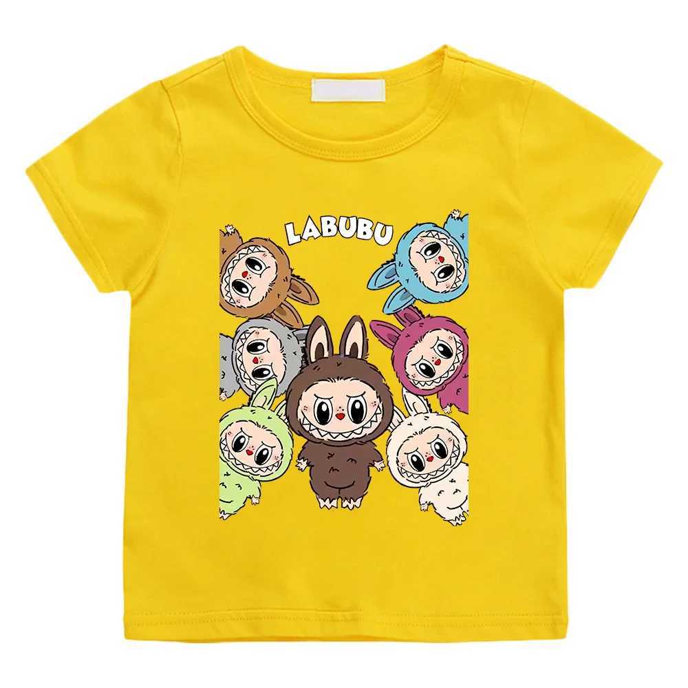 Labubu Plush Toy T-shirt Pure Cotton Cute Doll Cartoon Tee-shirt Children Kids Funko Pop T-shirt Camisetas Casual Soft Kawaii Top T250603